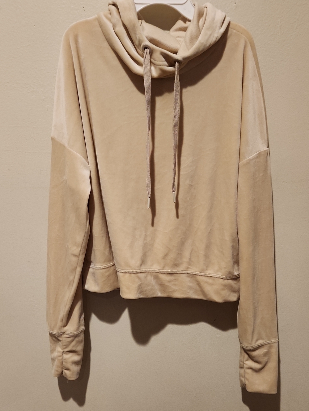 ❤️ AERIE OFFLINE DREAMY VELOUR CROPPED PULLOVER HOODIE IN BEACH
